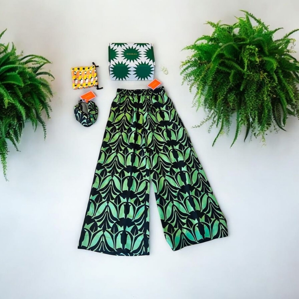 New La DoubleJ Papyrus Green in Silk Twill Palazzo Pants And Pinup Headband - Picture 4 of 8